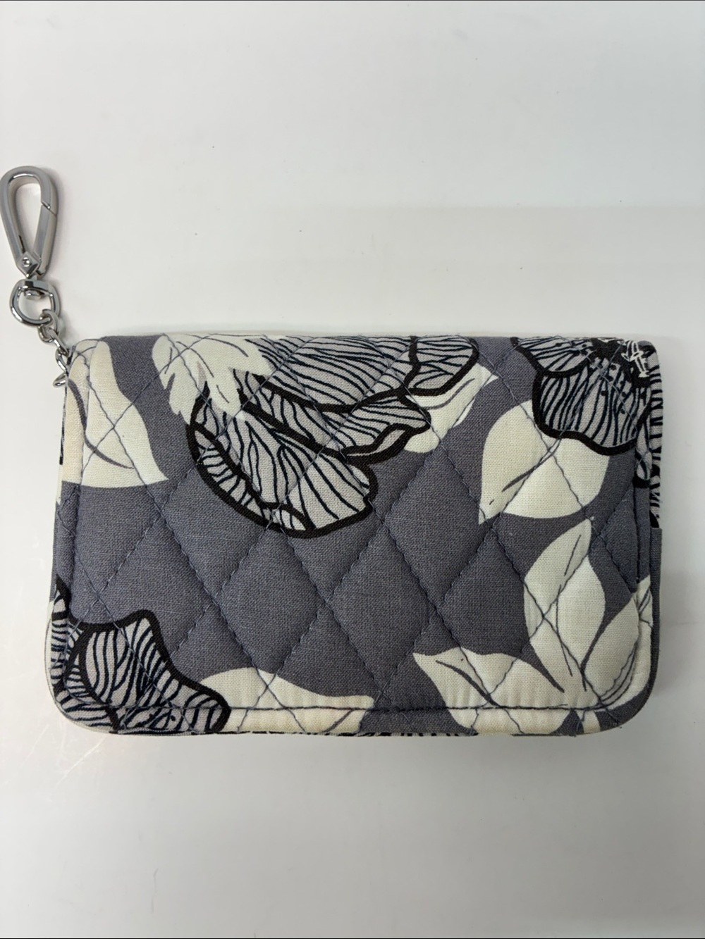 Vera Bradley Quilted Floral Keychain Wallet in Gray and White